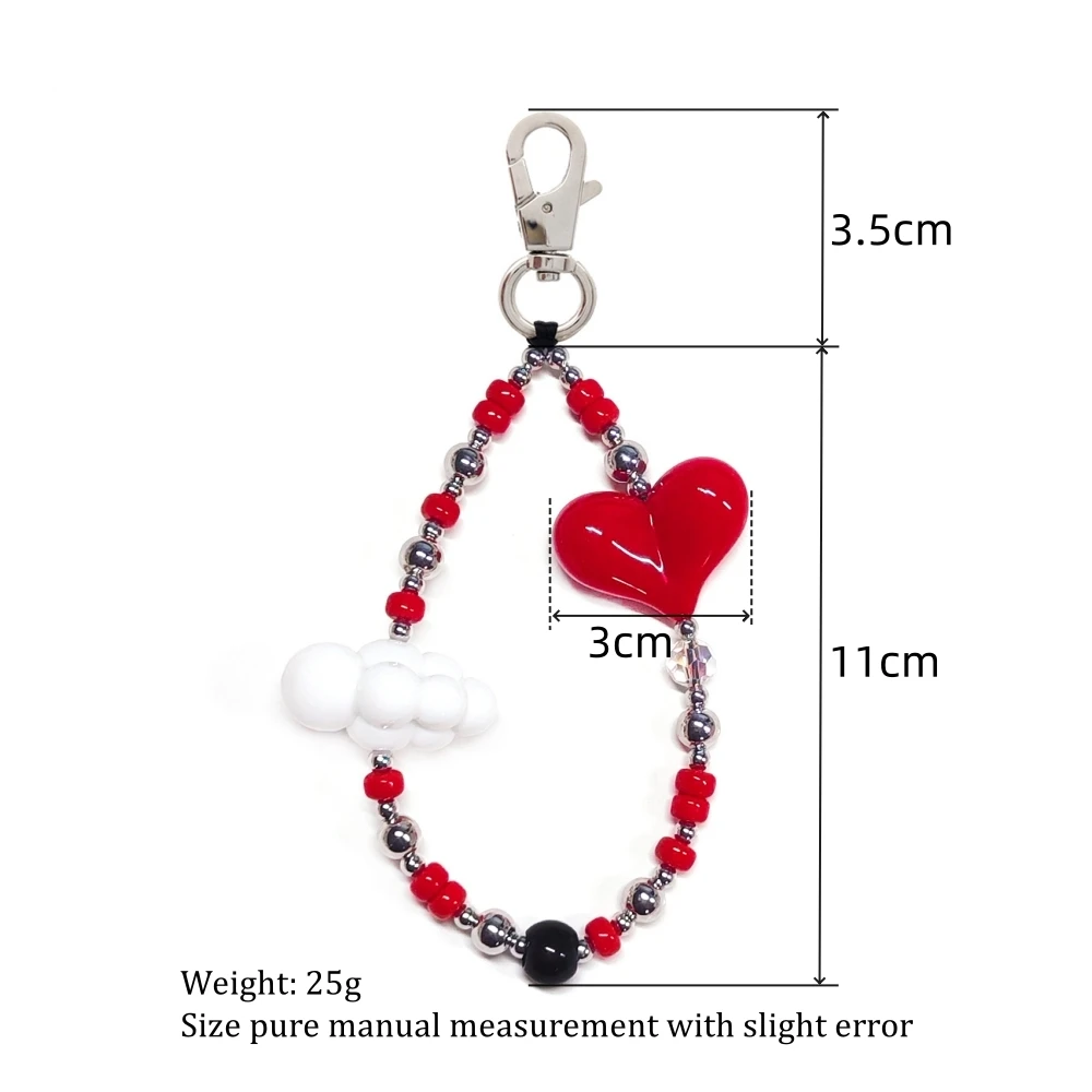 HERLOOK Red Heart Keychain Y2K Key Charm Accessories Cloud Keyring Beads Key Chain Daily Clothing Decor