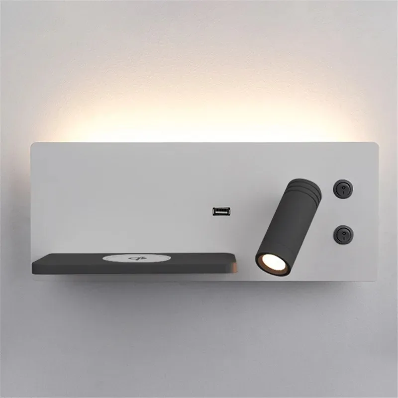 Minimalist Charging LED USB Wall Lamp Lobby Living Room Hotel Study Spotlight Modern Decor Bedroom Bedside Reading Sconces Light
