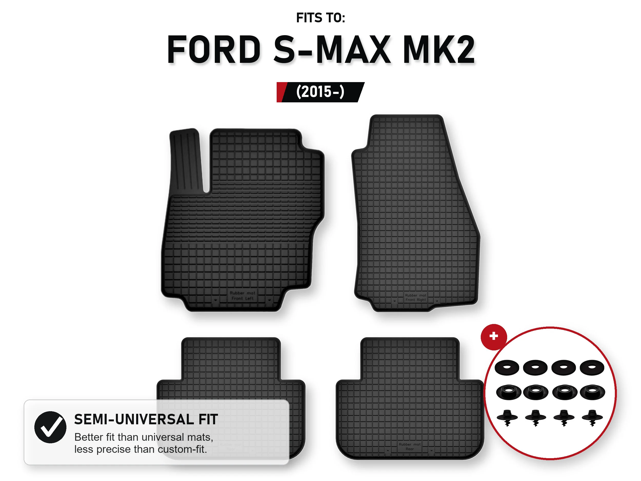 Kofferbakmatten voor: Ford S-Max Mk2 2015- 7 zitplaatsen 4 stuks Ze Stoperami