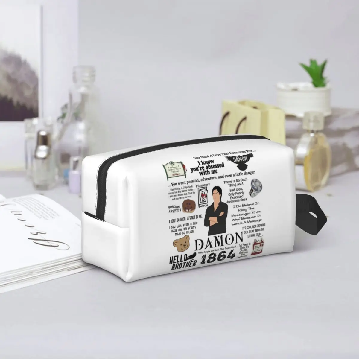 The Vampire Diaries Damon Salvatore TV Series Makeup Bag Cosmetic Storage Dopp Kit Toiletry Cosmetic Bag for Women Beauty Travel