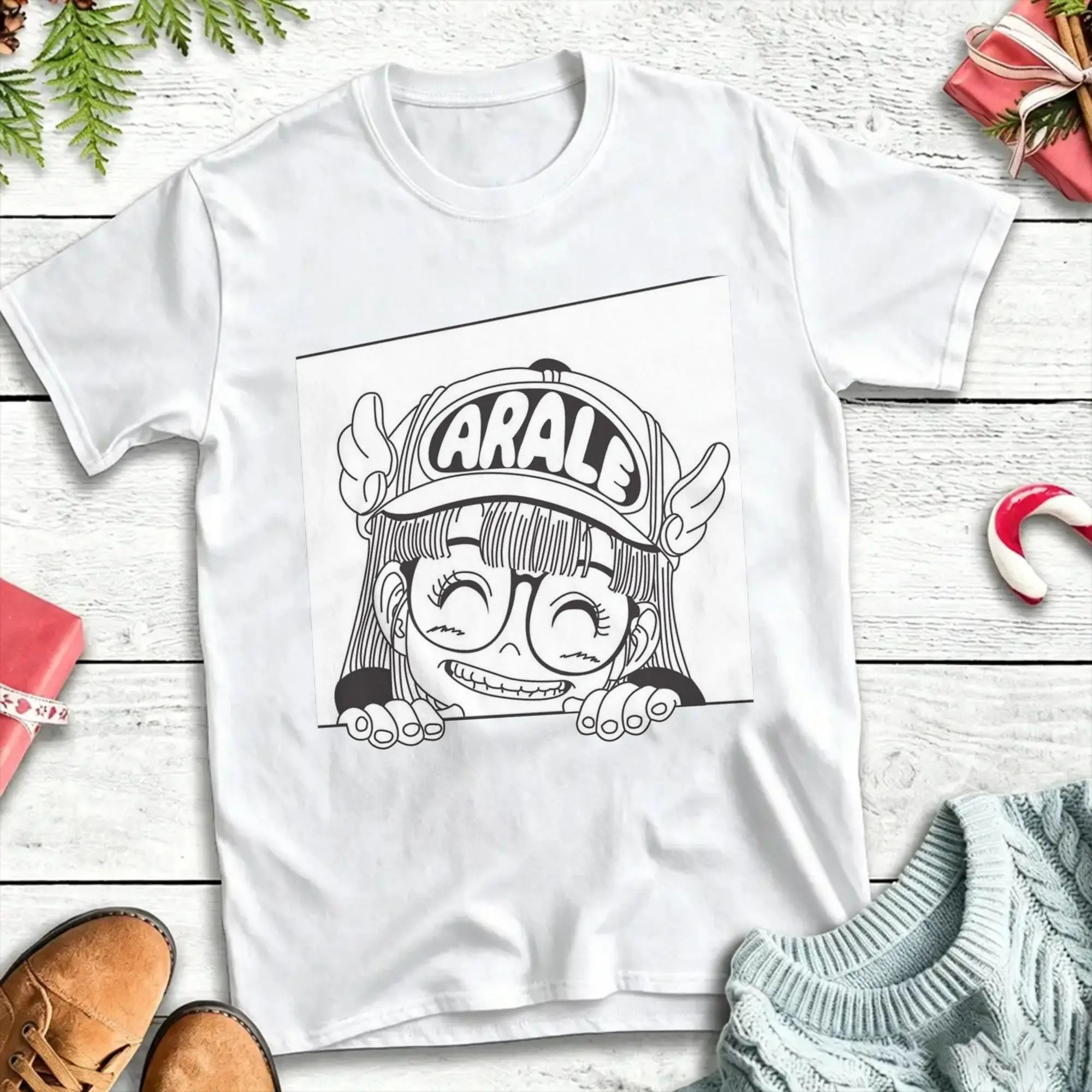 Men Women's T-Shirts Arale is Love Novelty Pure Cotton Tees Short Sleeve Dr Slump Anime  T Shirt Crewneck Clothes Plus Size