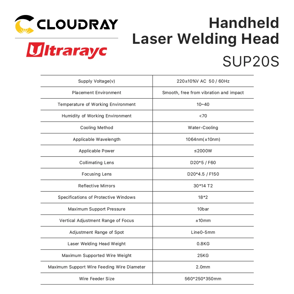 Ultrarayc 1064nm Fiber Laser Welding System SUP20S Handheld Welding Head 2000W Wire Feeder Set for Fiber Welding Machine