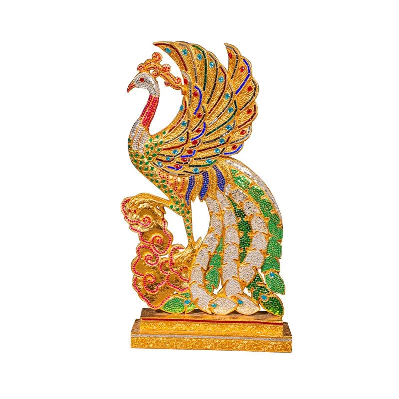Hand-carved gold foil glazed peacock decoration living room ornament