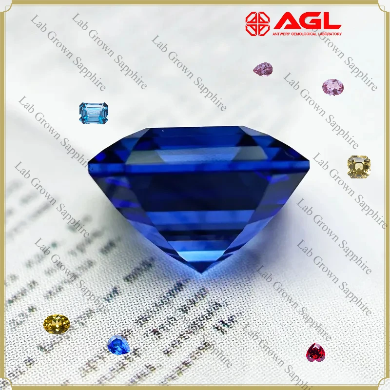 Sapphire Synthetic Gemstone Asscher Cut Royal Blue Color Hand Cutting