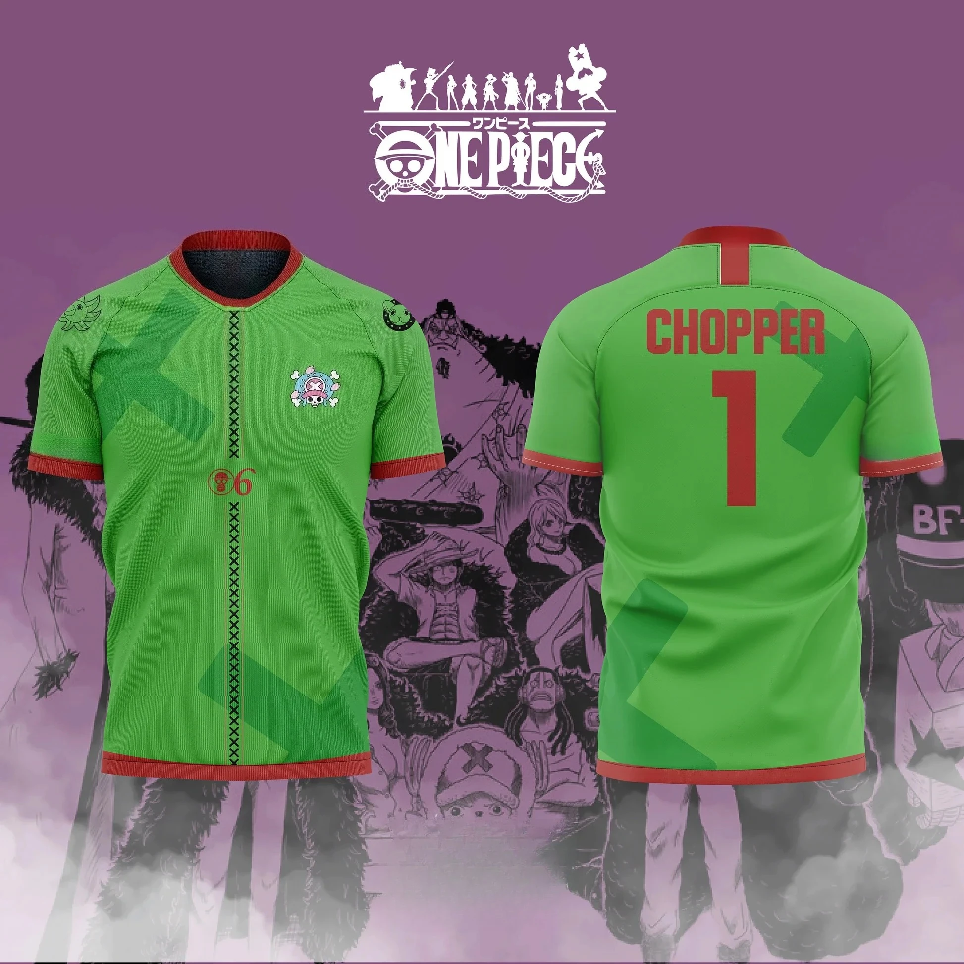 2026 One Piece Anime TONY TONY CHOPPER NO.1 3D Print Football Jersey for Men's Tshirt Summer Sports Shirt Casual Tees Kids/Adult