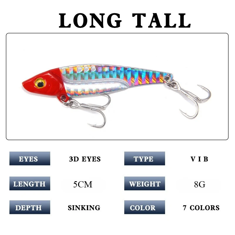 7-teiliges Set 8G/5CM VIB Metall-Angelköder mit Farbdruck, Sinkender Minnow-Köder, Künstlicher Köder, Cooles Angelzubehör – Detail 2