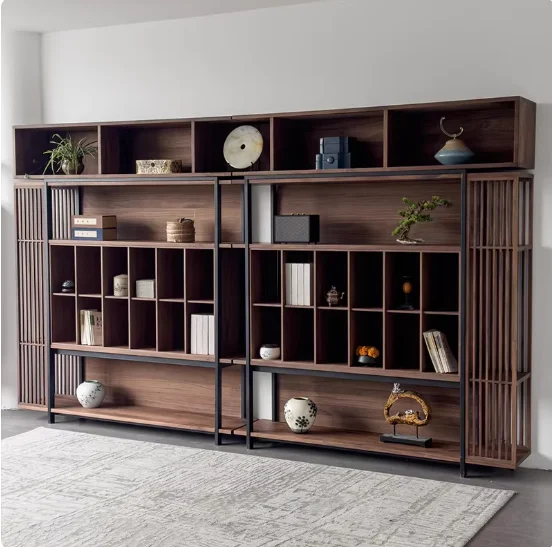 Black Walnut Curio Cabinet & Bookshelf Solid Wood Storage Cabinet Integrated Living Room & Study Furniture