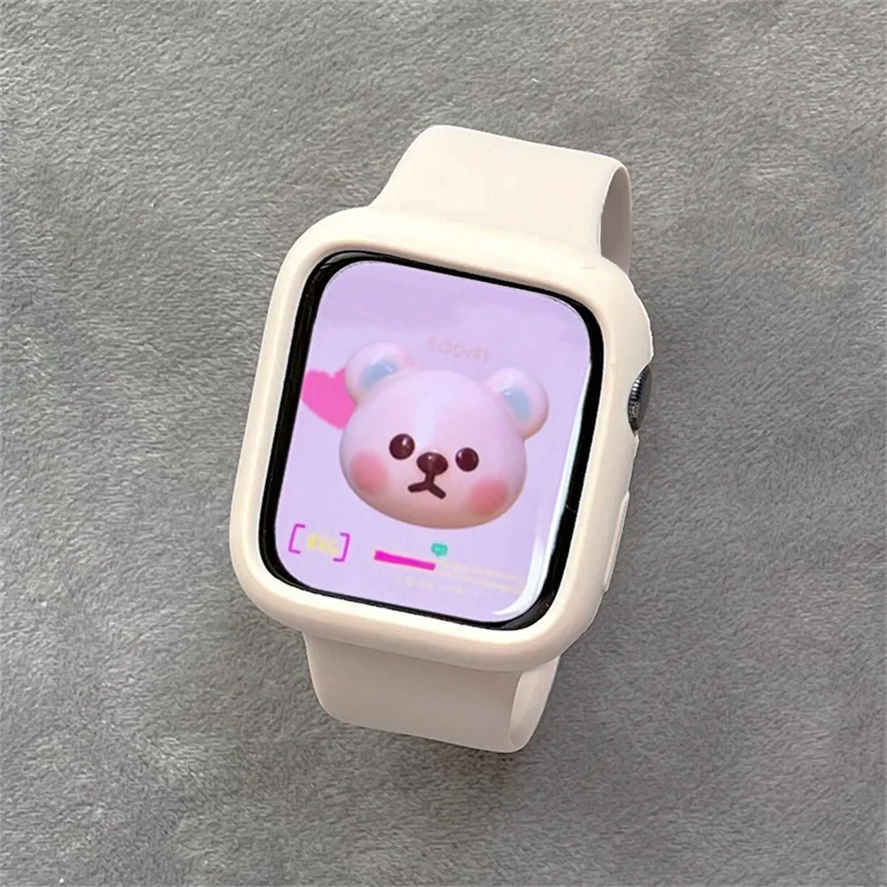 女性ストラップ韓国のかわいいスポーツシリコンバンド + ケース Apple Watch 9 8 7 6 SE 5 4 3 2 iWatch 41 45 38 ミリメートル 40 ミリメートル 44 42 49