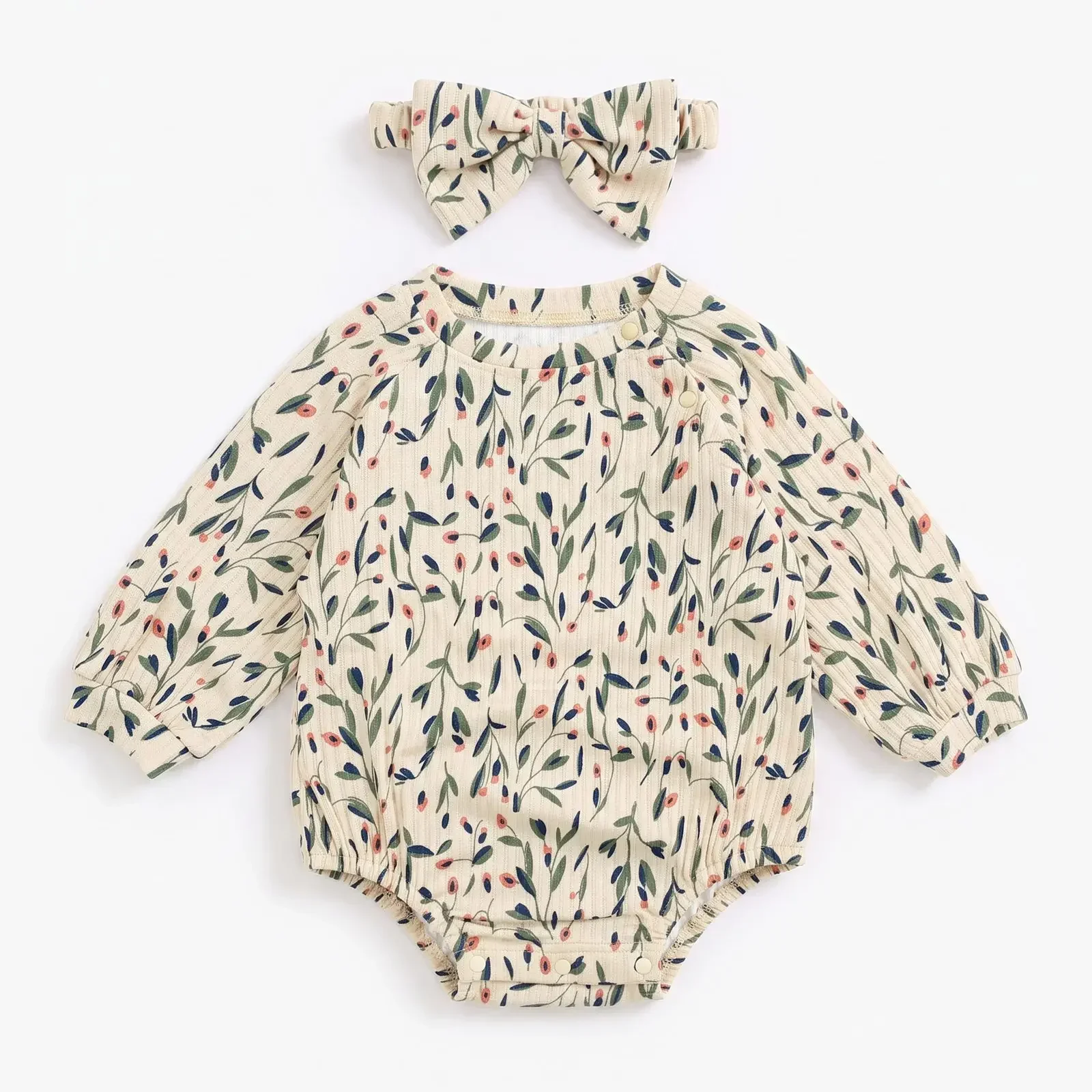 Herbstkleidung für Säuglinge, Blumenmuster-Strampler mit Stirnband, Prinzessinnen-Baby-Bodysuits – Detail 7