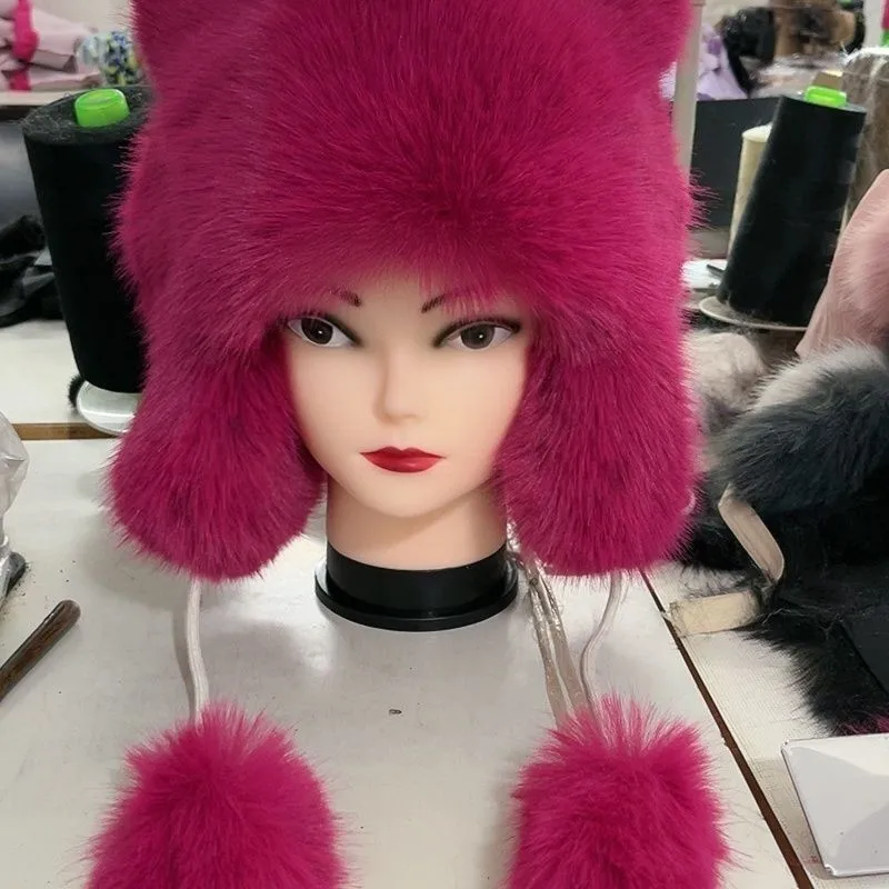 

Ear-protecting hats fur for warmth thick woolen men women adults children and parents