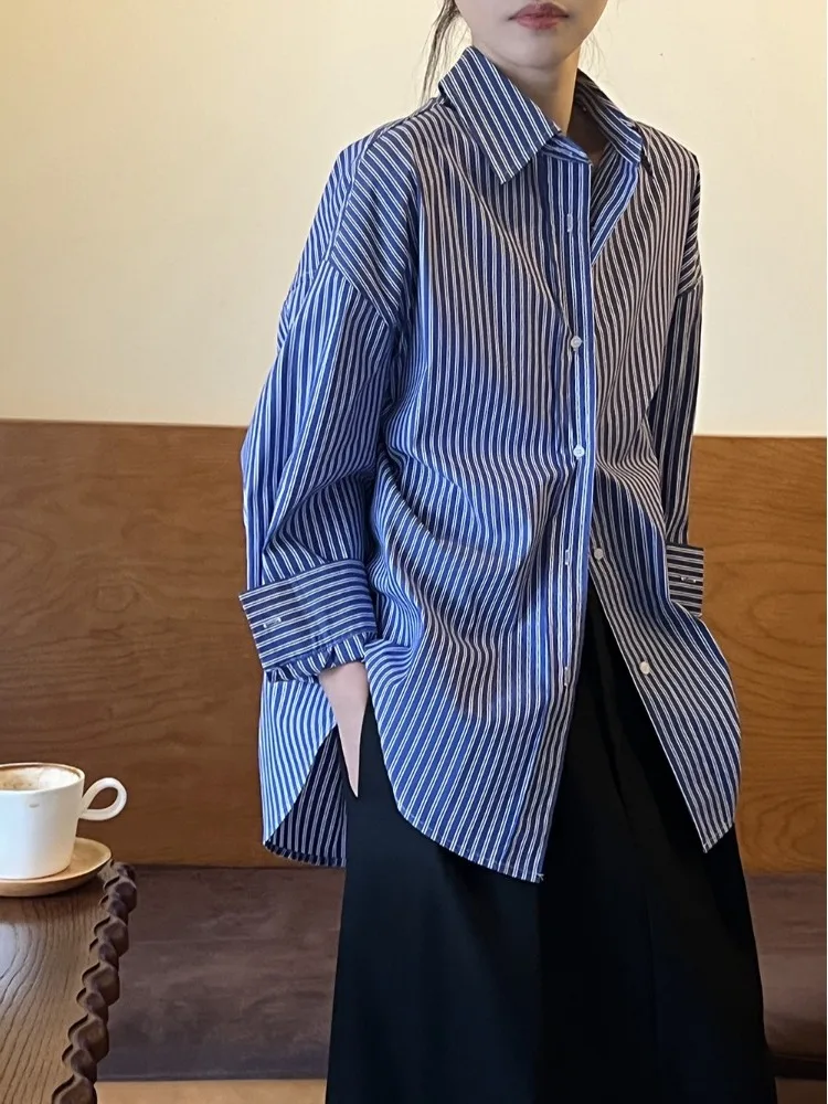 Retro Striped Long Sve  Ne irt Women's Spring Autumn Loose Fit Faionable Versatile Top Breathable Comfortable Sk...