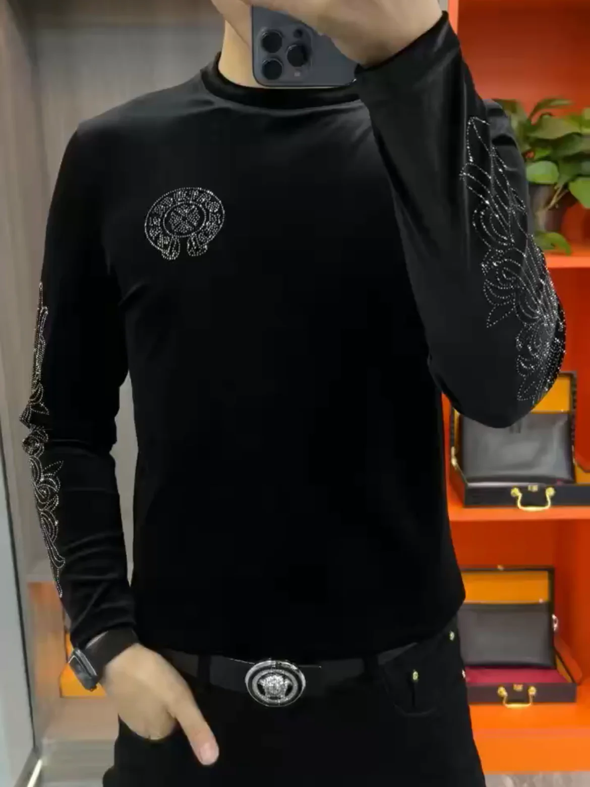 

Men's Long Sve Velvet T-irt round Ne Faionable Urban Wear Youth Casual Comfort Fit Printed T-irt No Brand