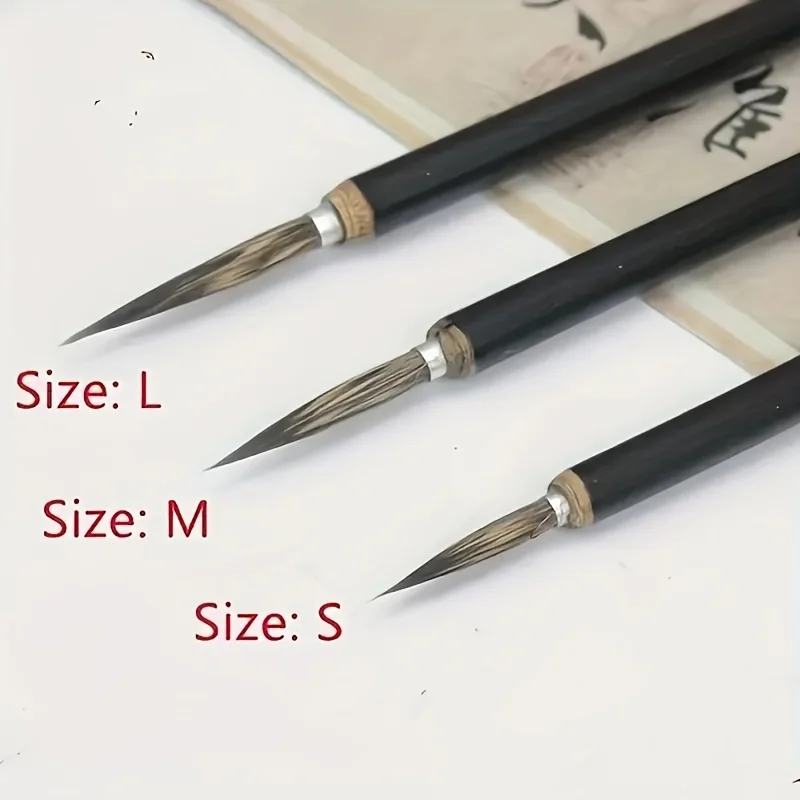 A set of three crocheted brush, Chinese painting brush Tracing lines Flower and bird fine gold style pen Copper head crocheted b