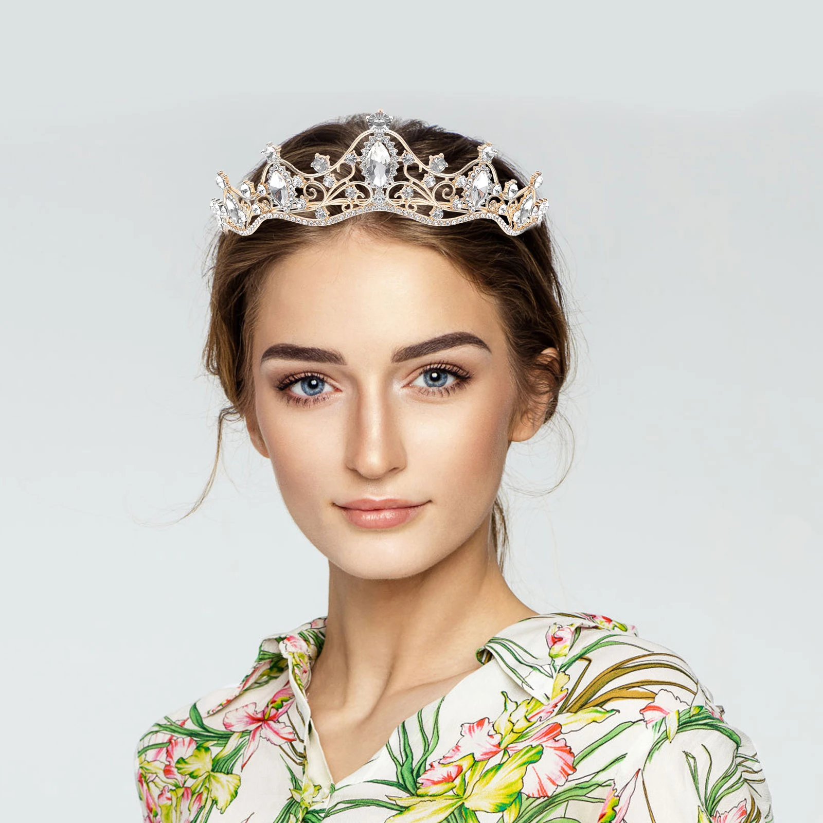 

Свадебная тиара из сплава со стразами в стиле барокко, повязка на голову с короной, свадебный аксессуар для волос для невесты, свадебный головной убор для невесты