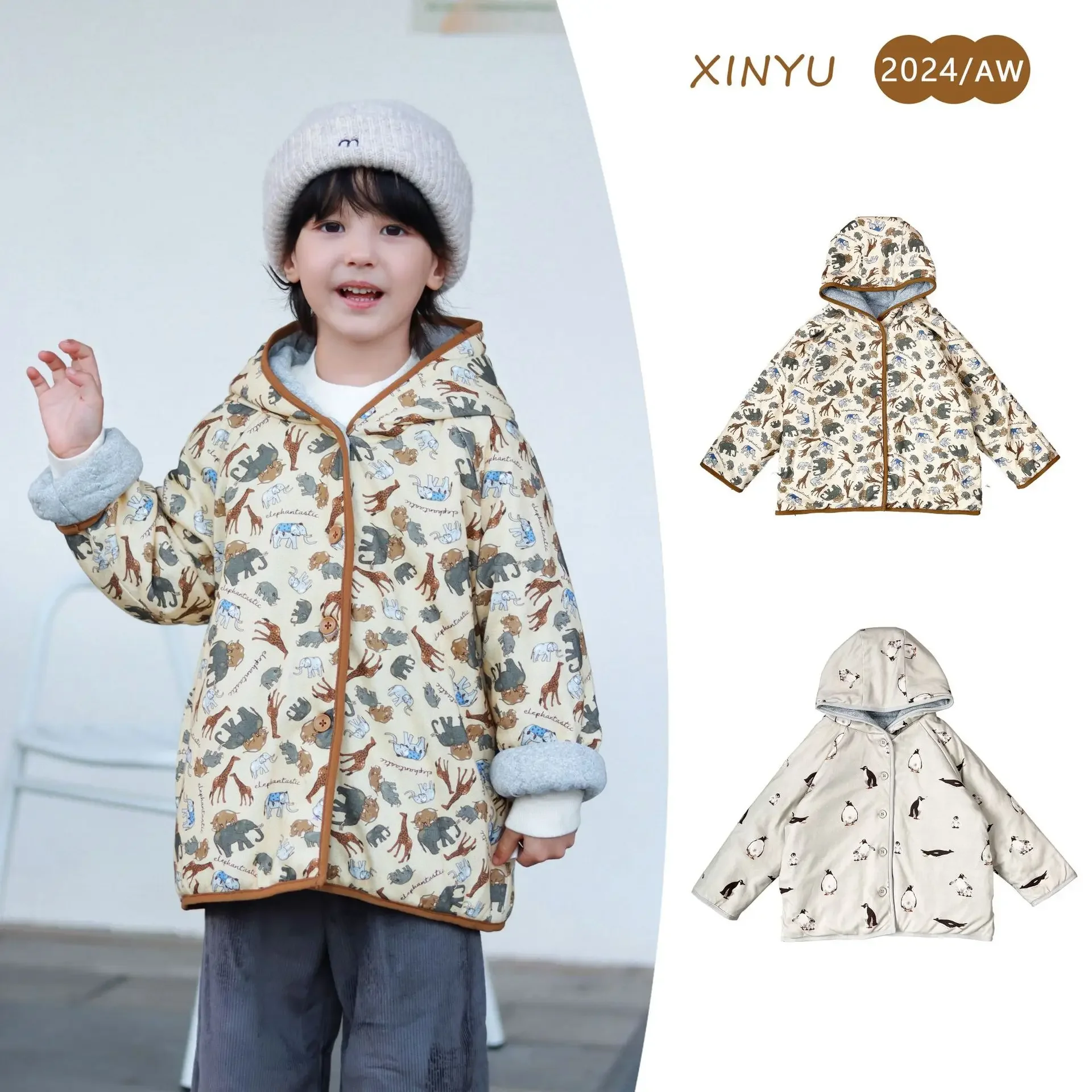 

Children's Cotton Jacket 2024 Winter New Cartoon Fashion Boys Hooded Jacket Cotton Warm Baby Cotton Clothing Children's Clothing