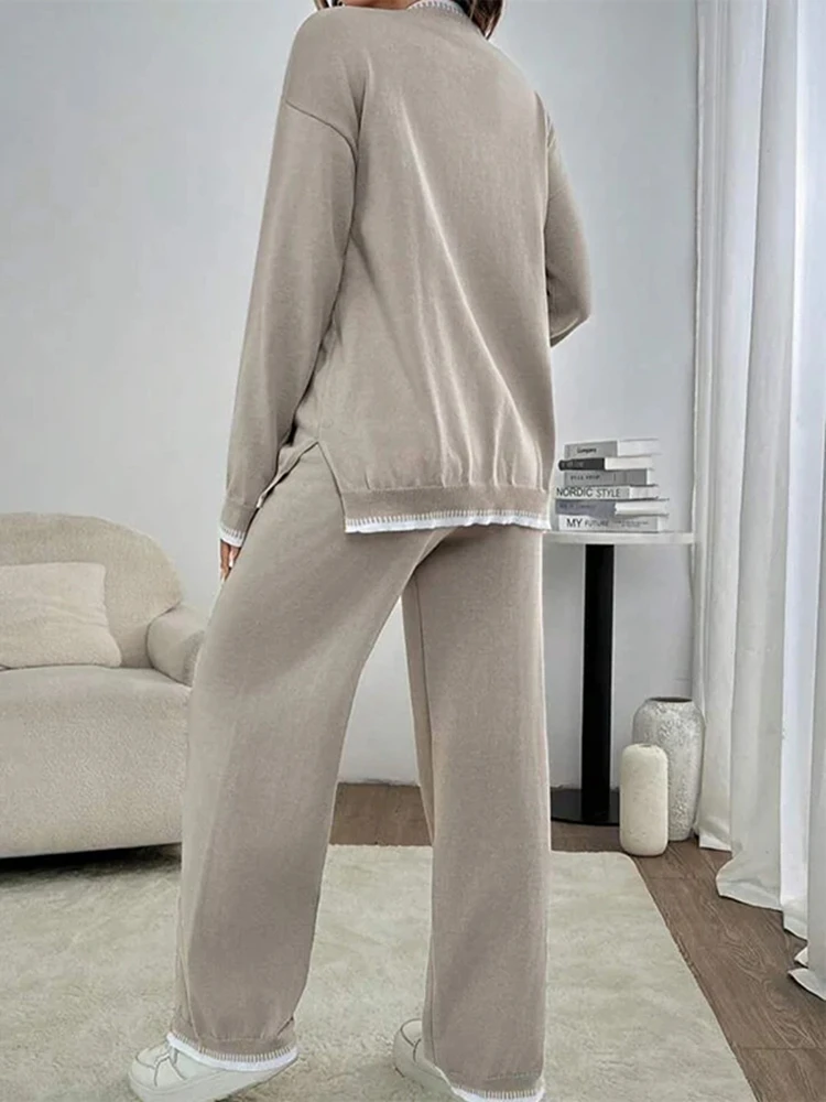 Maternity Photo Props Pregnancy Photoshoot Outfit Khaki Knit Sweater Pants Set Loose Fit Maternity Loungewear for Women