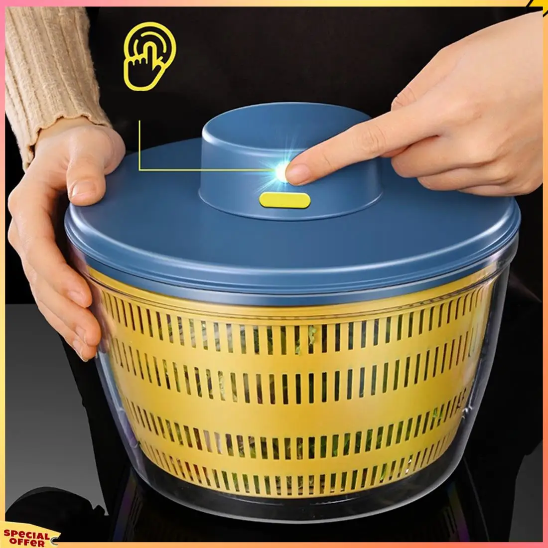 ABFI Electric Dryer Salad Spinner Dehydrator Multifunction Fruits Draining Basket USB Charing Kitchen Drainer