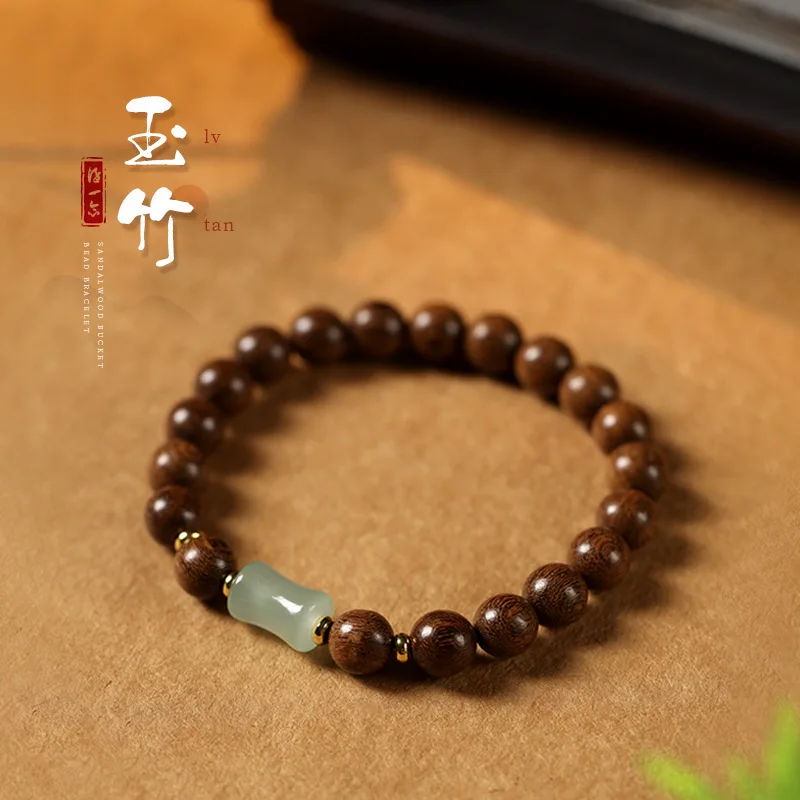 

Новый зеленый одиночный круг в китайском стиле нефритовый бамбуковый узел золотой шелк сандал бусины Будды пара браслетов ювелирные изделия ручная веревка