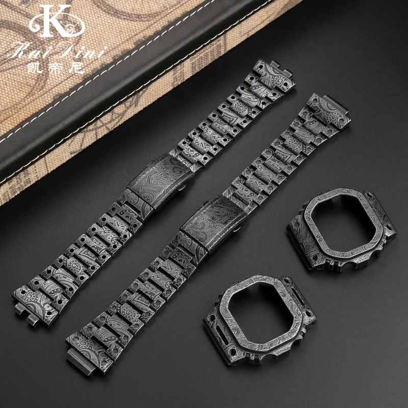 

316L Metal Watch Strap men Stainless Steel modified Carved Watchband Case for Casio DW5000 DW-5600 GMW-B5600 GW-5000 Belt Bezel