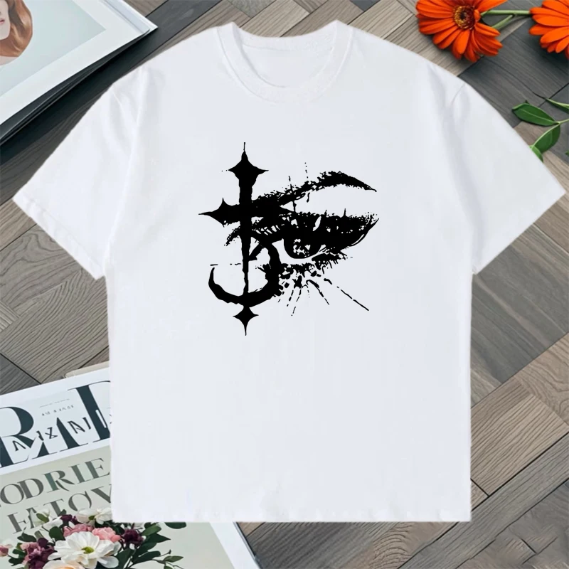 Hot Sale Y2K Dark Graphic Bold Cross & Anchor Print Loose Oversized t-shirt Summer 100% Cotton Men Women short sleeve T-shirts
