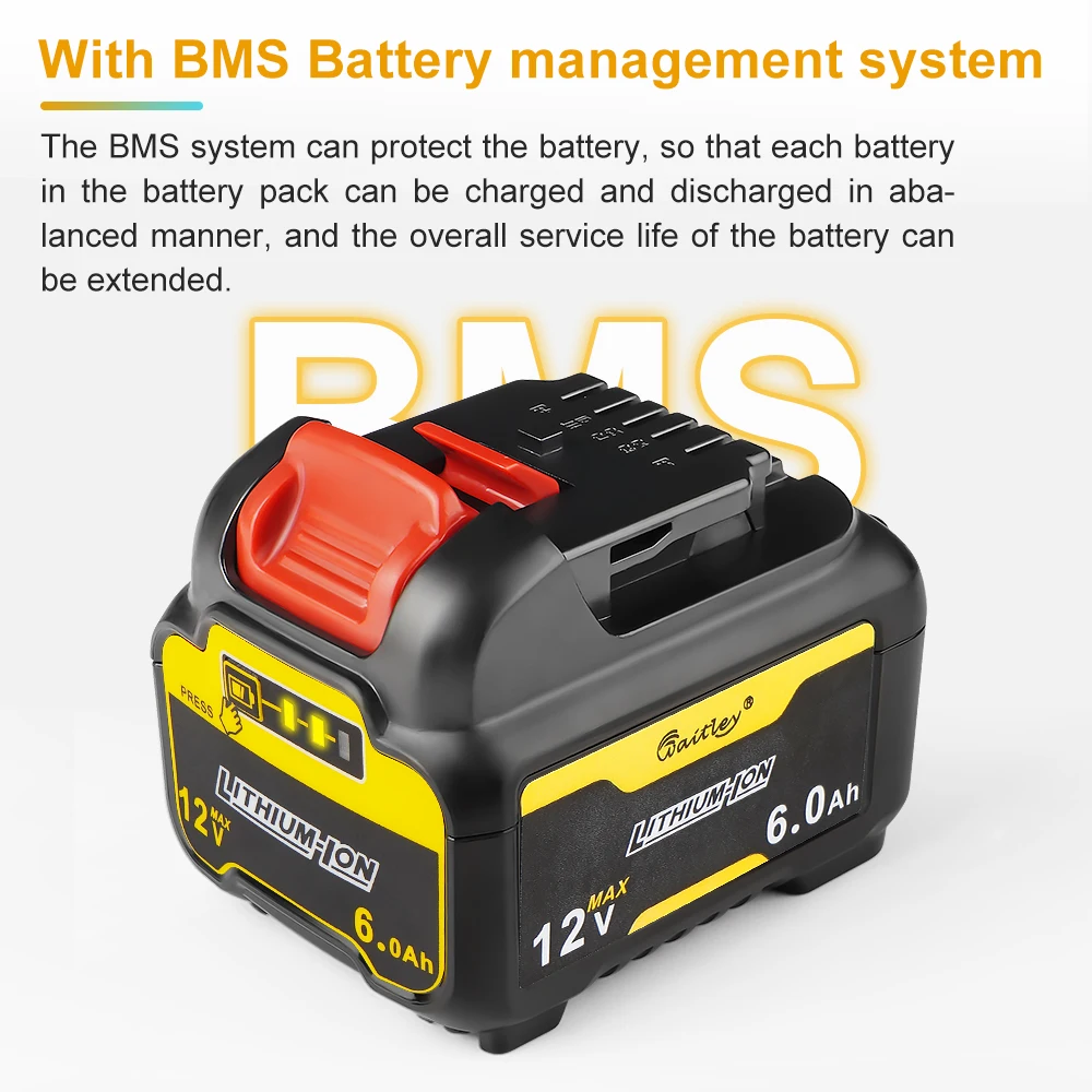 Waitley DCB120 Battery for Dewalt 10.8V 12V power Tools rechargeable electric tool Accessories Lithium batteries Replace DCB124