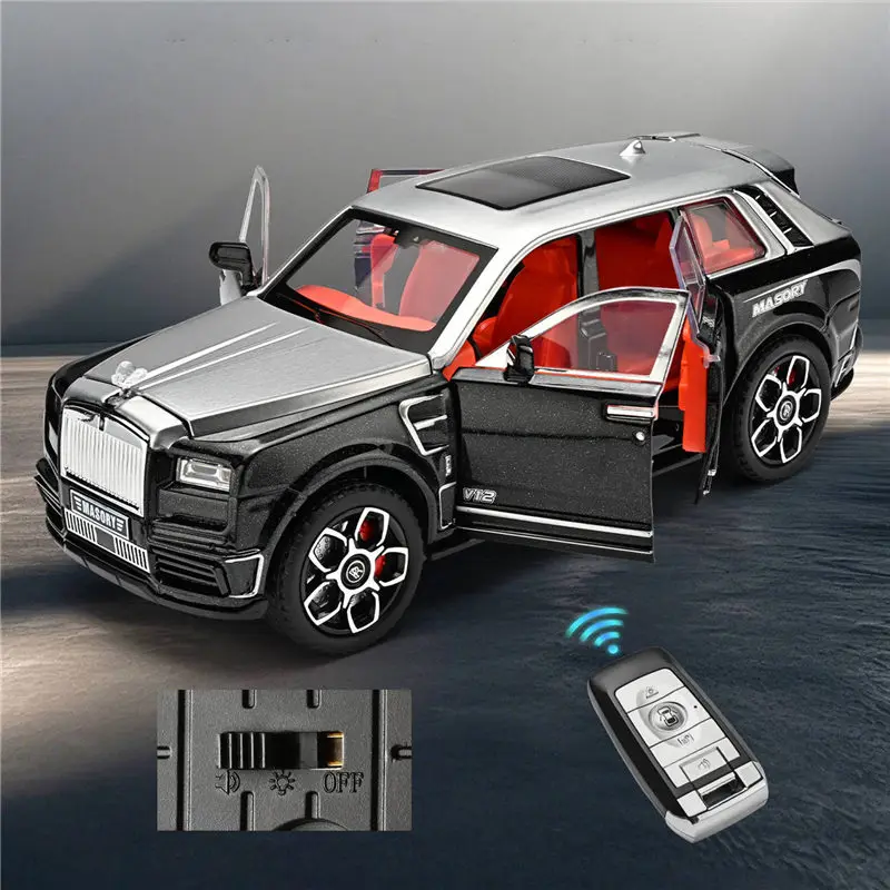 Key Control 1:24 Rolls-Royces Cullinan Alloy Luxy SUV Car Model Diecast Metal Off-road Vehicles Car Model Simulation Sound Light