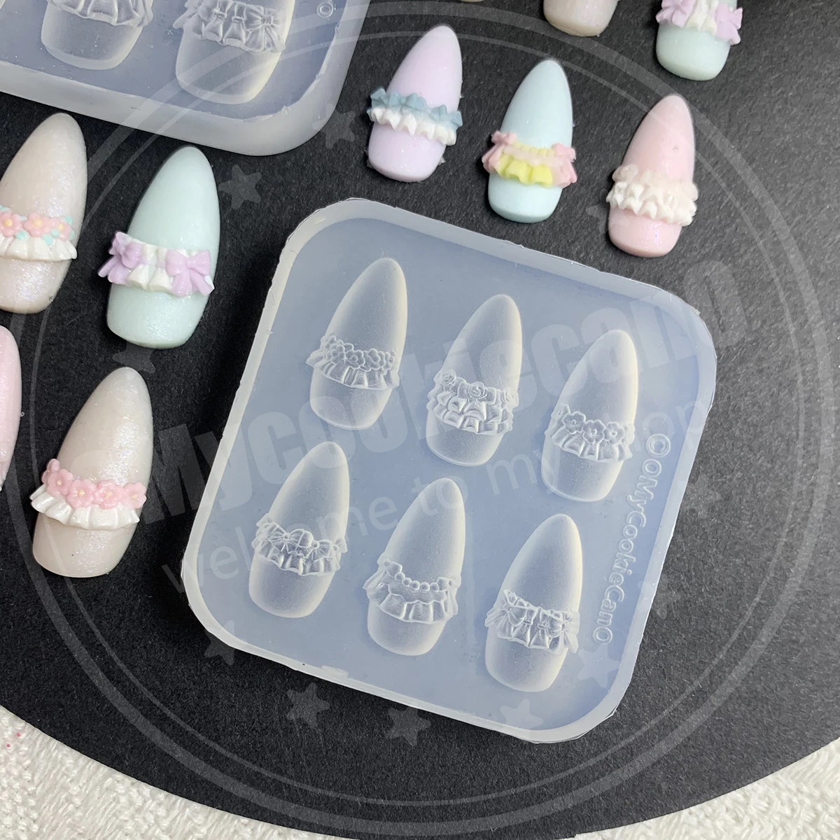 Cute, lace flowers, bow nail art molds, fully transparent silicone molds，resin molds