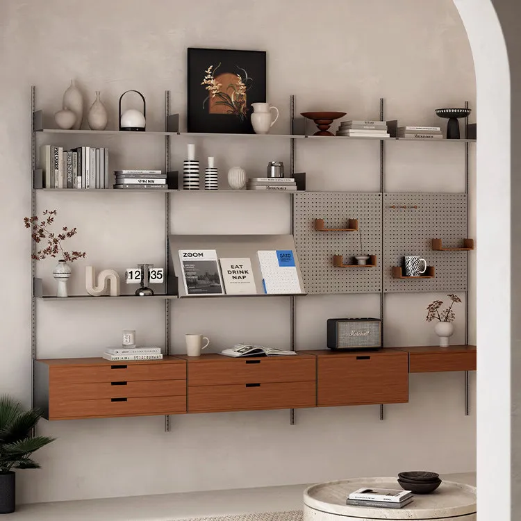 Wall Shelf Stainless Steel Track Bookshelf Wall Hanging Perforated Storage Layer Shelf