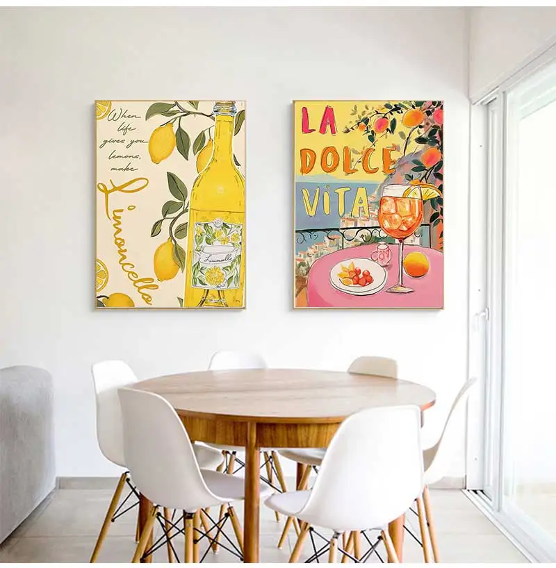 1pc frameless La Dolce Vita Lemon Posters Prints Retro Spritz Canvas Painting Santorini Italy Travel Wall Art for Room Cafe Deco