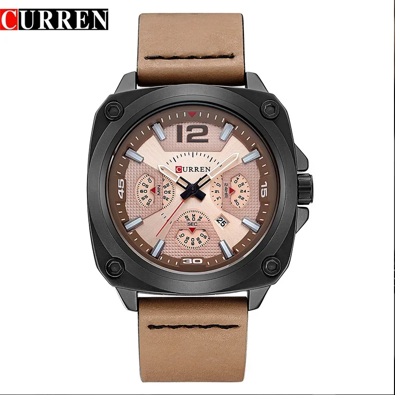 CURREN 8260 Men Quartz Watch Analog Digital Waterproof Leather Watches Fashion Sports Wristwatch Business Wristwatches