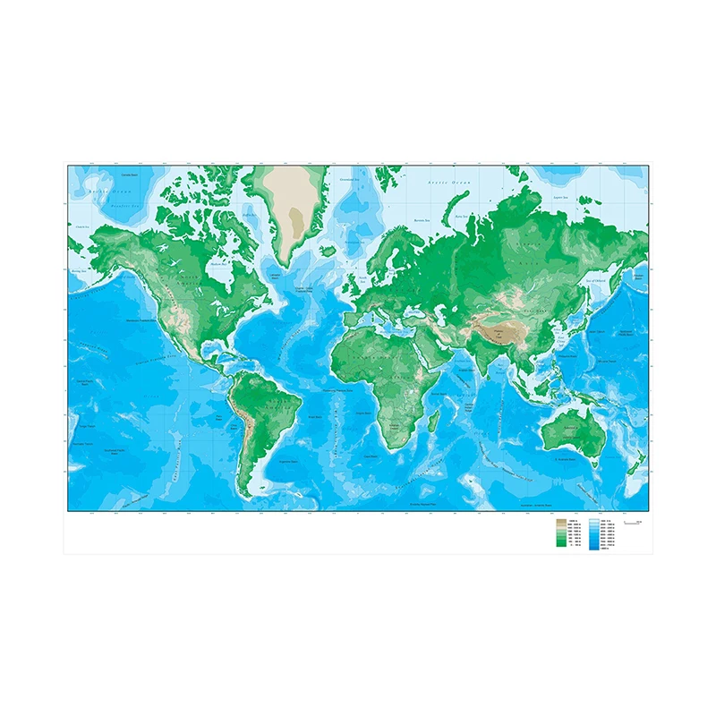 150x100cm World Elevation Map Foldable Non-woven for Geological Research School Education World Map Poster Supplies