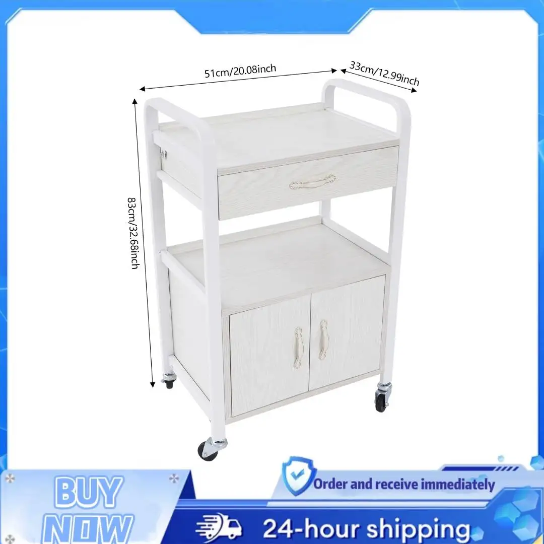 

165.35Lbs Modern Salon Storage Cart White Rectangle Multi-layer Storage Trolley Movable Beauty Organizer with 4 Rubber Wheels