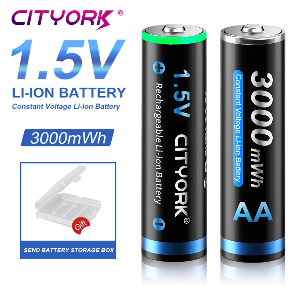 CITYORK 1.5V AA Li-ion Rechargeable Battery 3000mWh 1.5 V AA Lithium Rechargeable Batteries For Remote Control Toy Battery