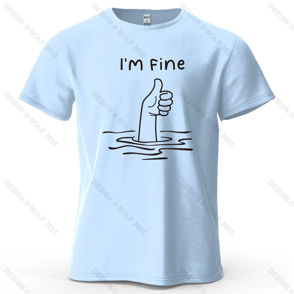 I'm Fine Lustiges bedrucktes Herren-T-Shirt aus 100 % Baumwolle, übergroße, minimalistische Cartoon-Grafik-T-Shirts für Damen, Tops, T-Shirts, Streetwear