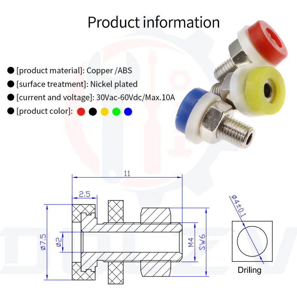 Brass 2MM Banana Socket Jack for Banana Plug Test Connector Insulated Socket Small Terminal Pure Copper Red Black Blue