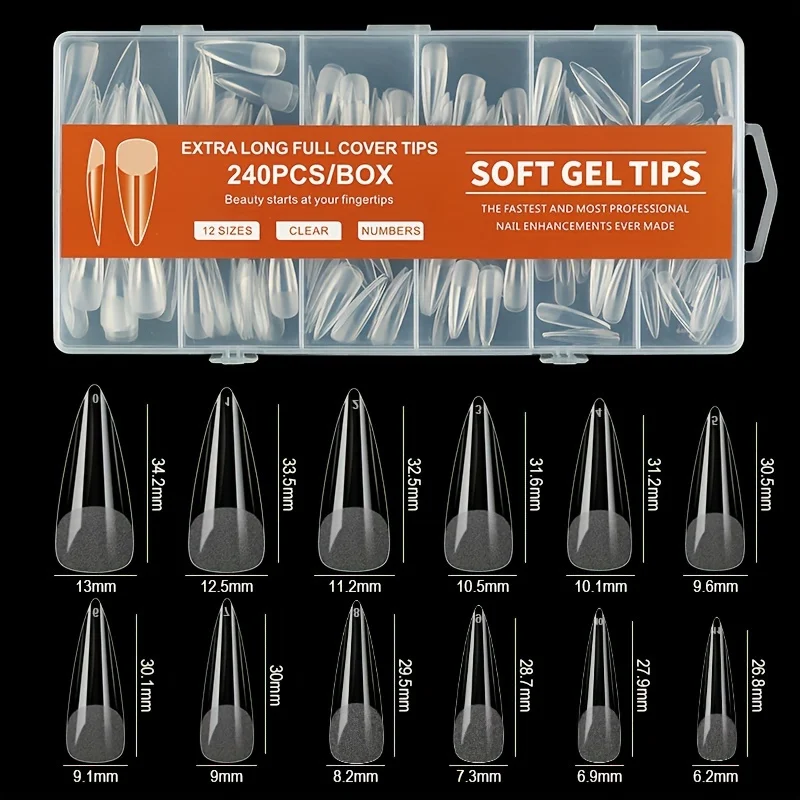 240pcs Full Coverage Soft Gel Nail Tips Set Semi-Matte Preformed Press-On Nails Transparent Nail Extension Kit