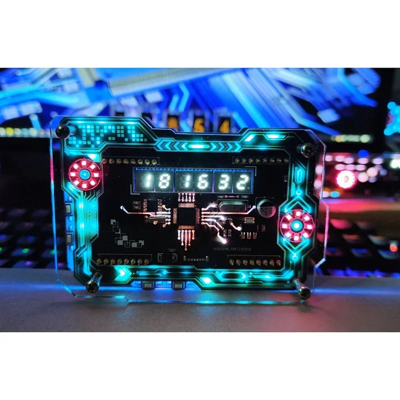 Cyberpunk RGB LED Nixie Fluorescent Tube Clock, Digital Table Display, Desktop, E-Sports Room Accessrespiration