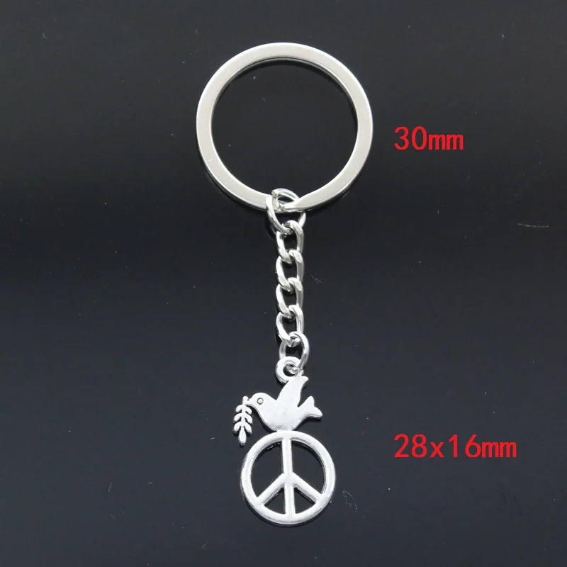 Fashion Keychain 28x16mm Peace Dove With Olive Silver Color Pendants DIY Men Jewelry Car Key Chain Ring Holder Souvenir For Gift