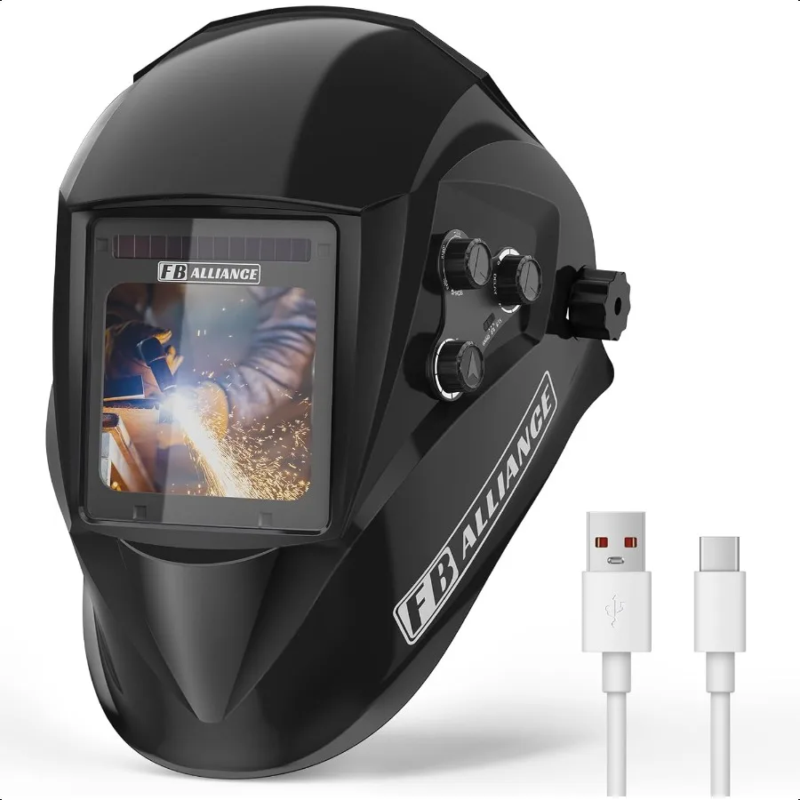 

3.94×3.82 Large Viewing Welding Helmet True Color Auto Darkening Welding Helmet Solar Rechargeable Battery Power Welding Hood W