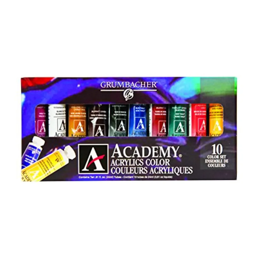 

Academy Acrylic Paint, Gloss, 24ml/0.8 oz Metal Tube, 10-Color Set, C1030