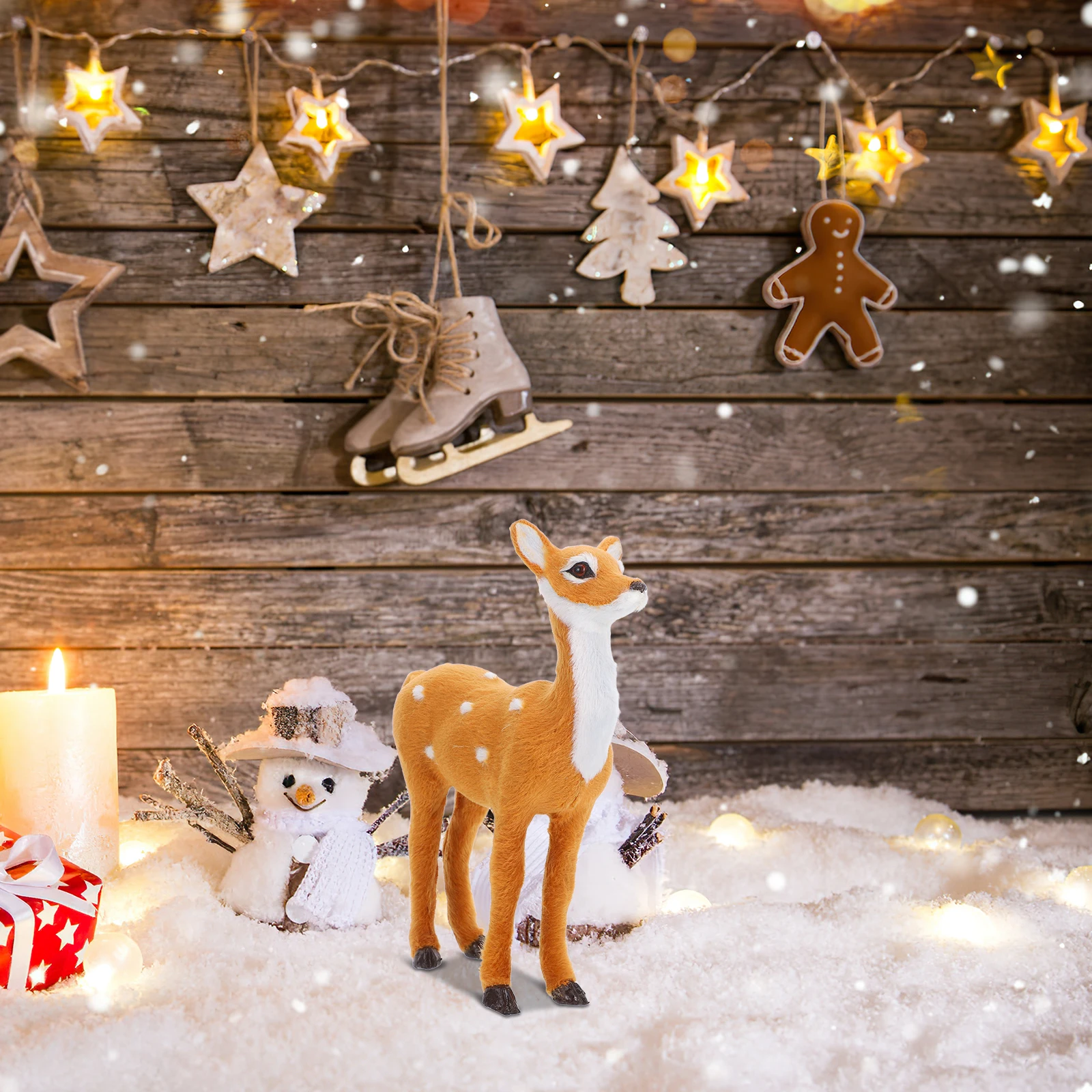 

Stylish Faux Fur Elk Ornament Christmas Deer Decoration Xmas Deer Statue Table Centerpiece Desktop Adornment