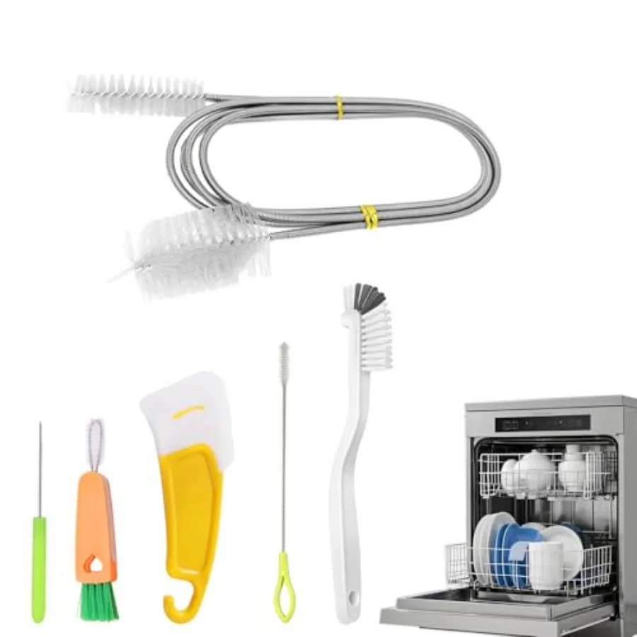 

Dishwasher Cleaner Brush Kit - 6PCS Deep Cleaning Tools with Pick, Scraper, Straw Brush, Gap and Angle Brush, Flexible Tubes Br