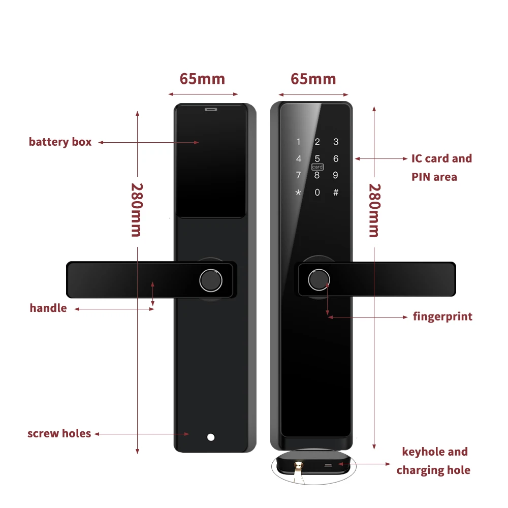 Imagem -02 - Ttlock App Electronic Smart Door Lock Biometric Fingerprint Smart Card Senha Key Unlock Usb Emergency Charge