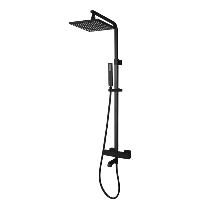 Modern Matte‑Black 3‑Function Shower Set, Square 10‑Inch LED Luminous Shower Head with Hot‑Cold Mixing Valve & Handheld Spray