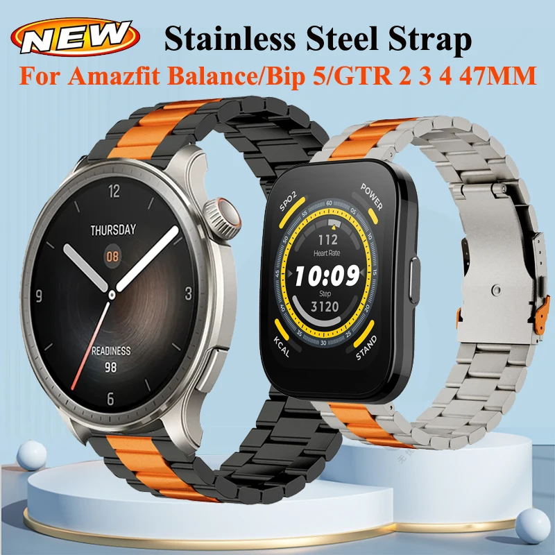 22 mm Metallarmband für Amazfit Balance, Edelstahlband für Amazfit Pace Bip 5 GTR 2 3 4 47 mm 2e/Cheetah Round/Pro Armband