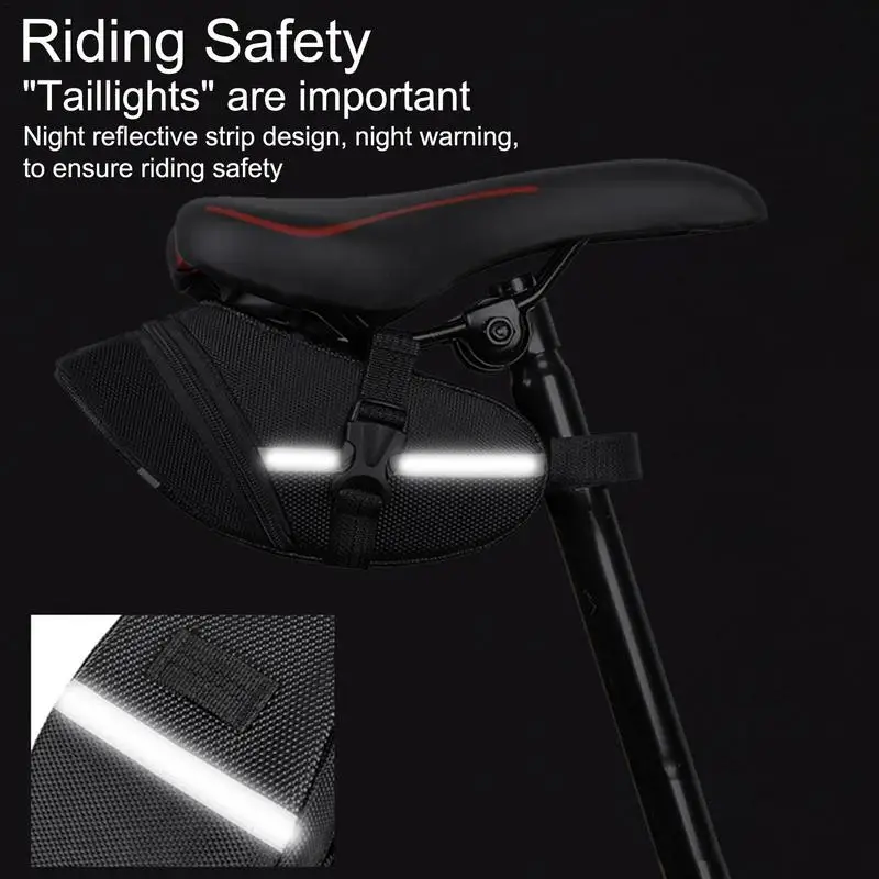 Under Seat Bike Bag Reflective Strips Cycling Saddle Bag Waterproof Oxford Cloth Mountain Bike Storage Bag For Night Cycling