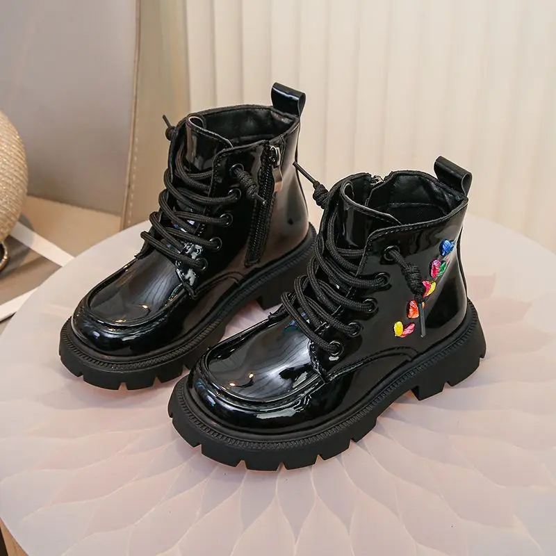 

Kids Thin Autumn Winter Leather Boots Girls School Short Boots Trendy Black Comfortable Children's Footwear