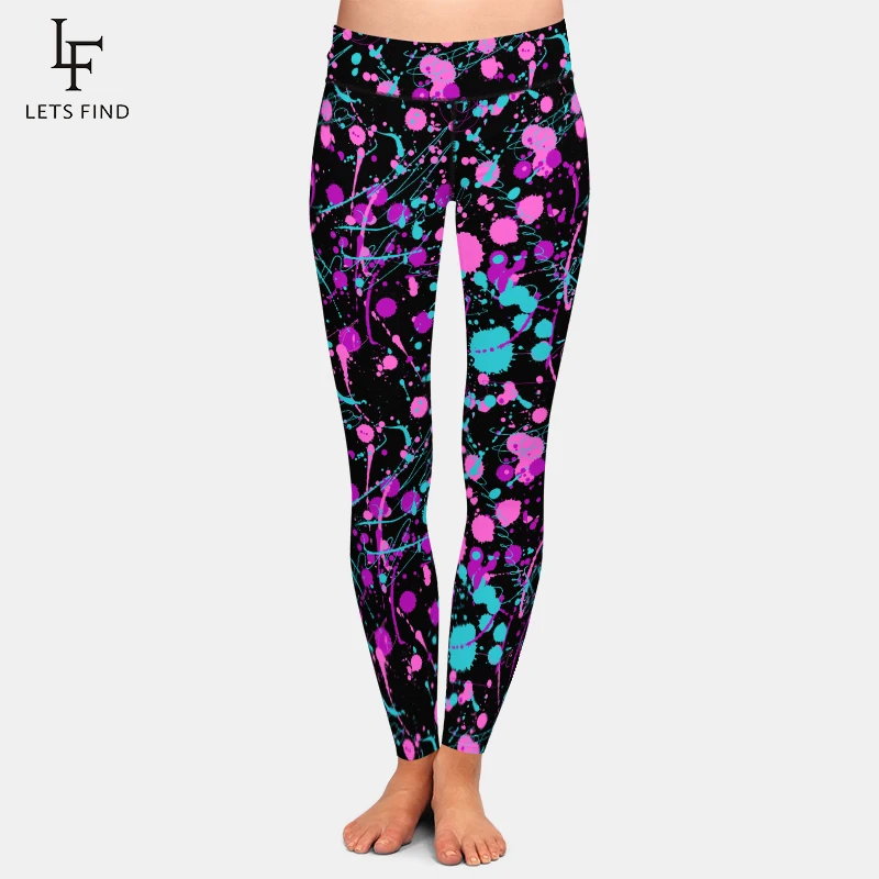 LETSFIND High Quaility New Women Fitness Trousers Legging Fashion 3D Watercolor Splatter Pattern Print High Waist Slim Leggings