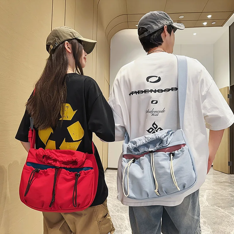 Lightweight Crossbody Bag Large Capacity Wide Strap Drawstring Messenger Bags for College Students Commute Мужская сумка Bolsa