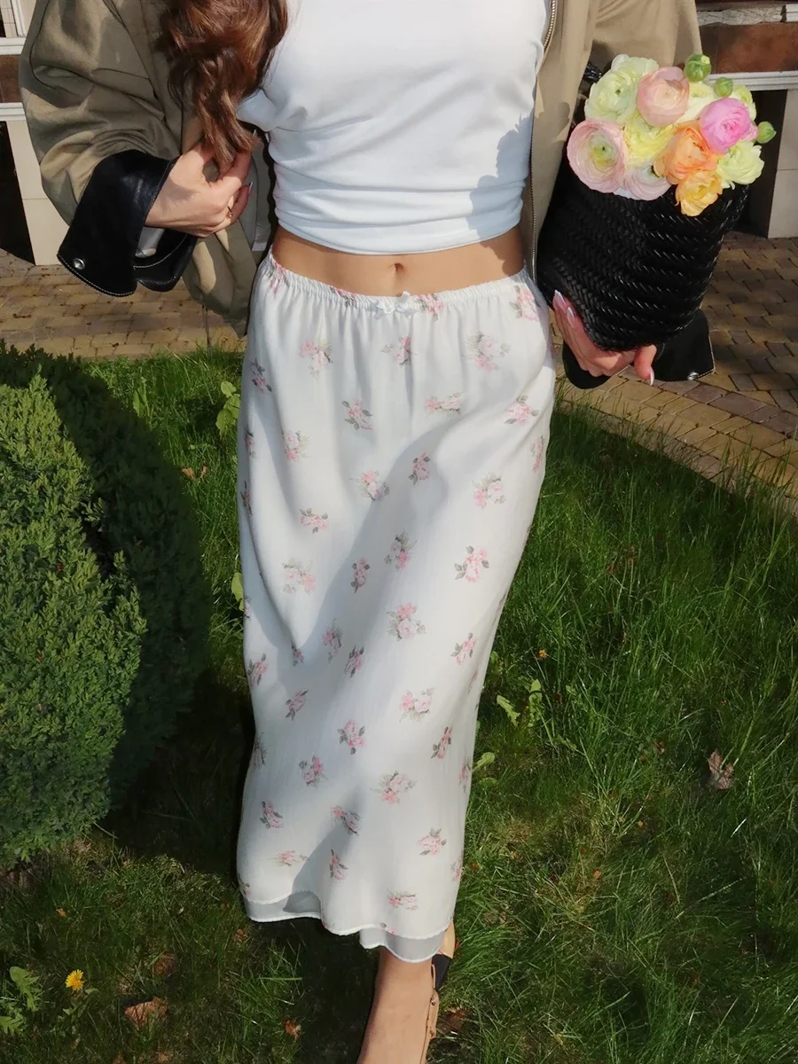 Ladies' Printed MIDI Skirt with Fashionable Bow Details and Elegant Half Length Skirt Suitable for Vacation Dates